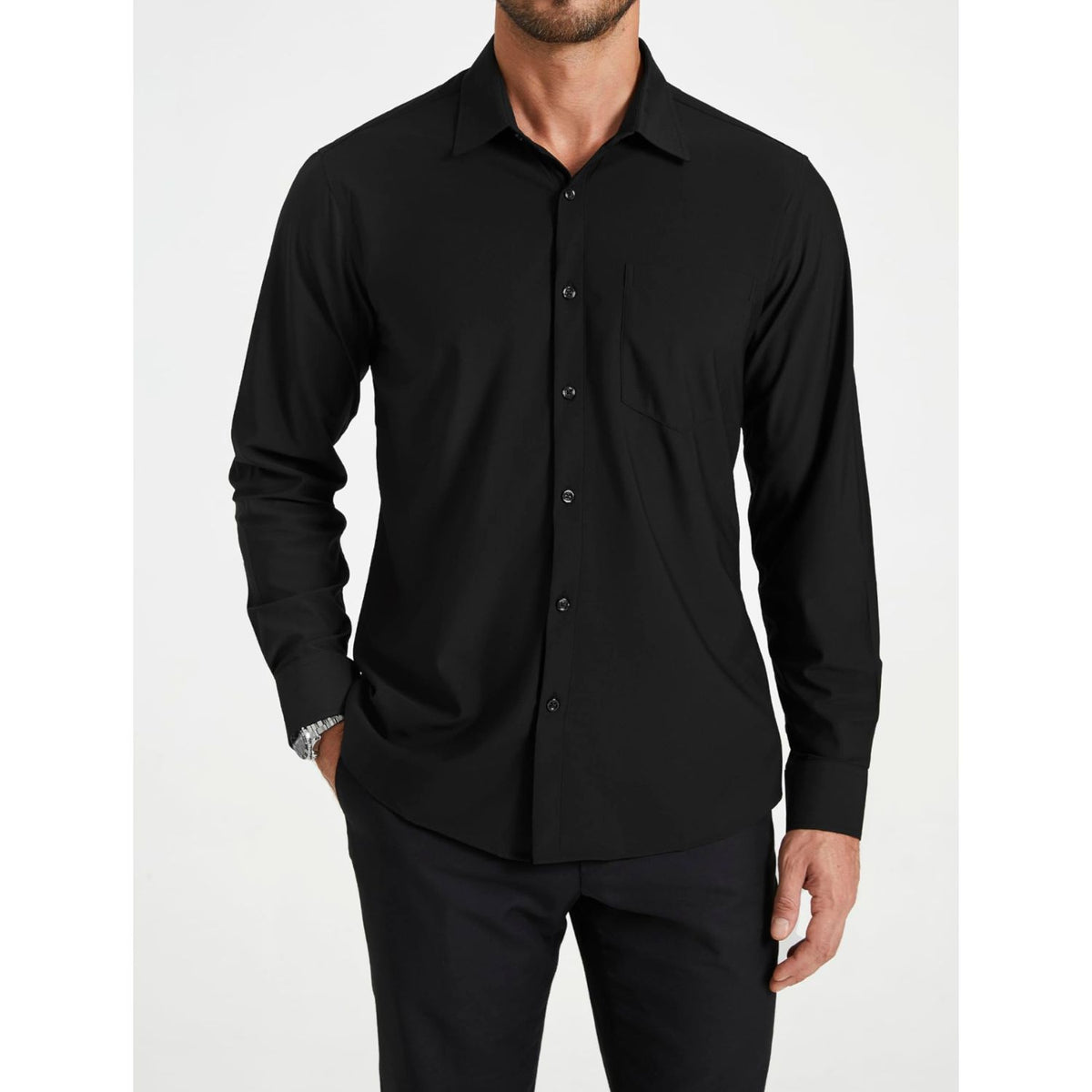 Hisdern Men's Stretch Wrinkle Free Dress Shirts Long Sleeve Black for Work M Hisdern Men's Stretch Wrinkle Free Dress Shirts Long Sleeve Black for Work M