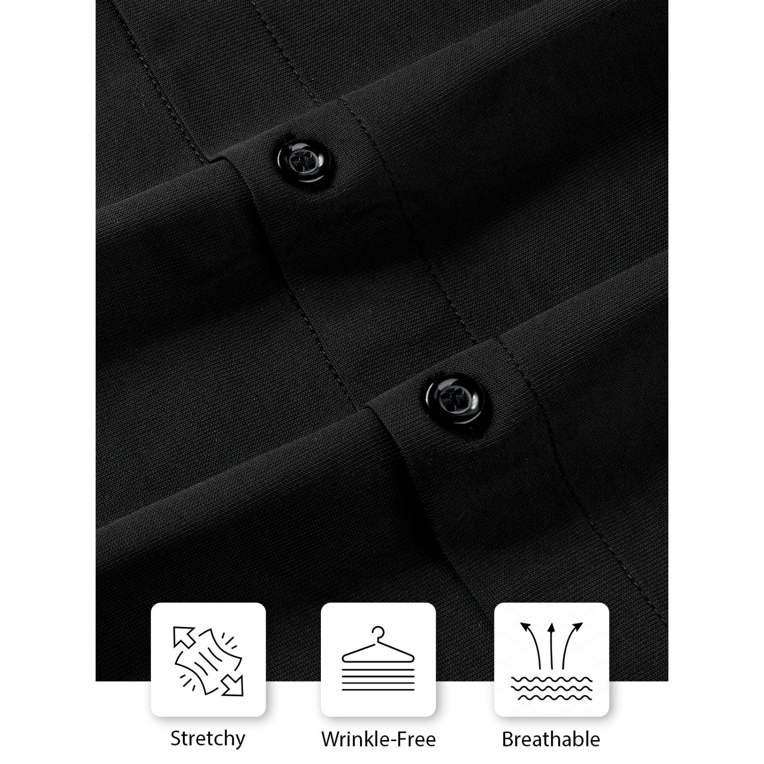 Hisdern Men's Stretch Wrinkle Free Dress Shirts Long Sleeve Non-Iron Black for Work