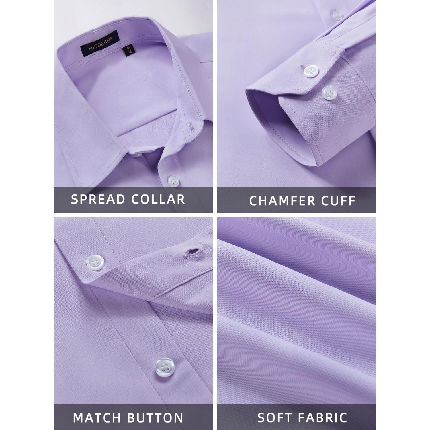 Hisdern Men's Stretch Wrinkle Free Dress Shirts Long Sleeve Non-Iron Lavender for Work