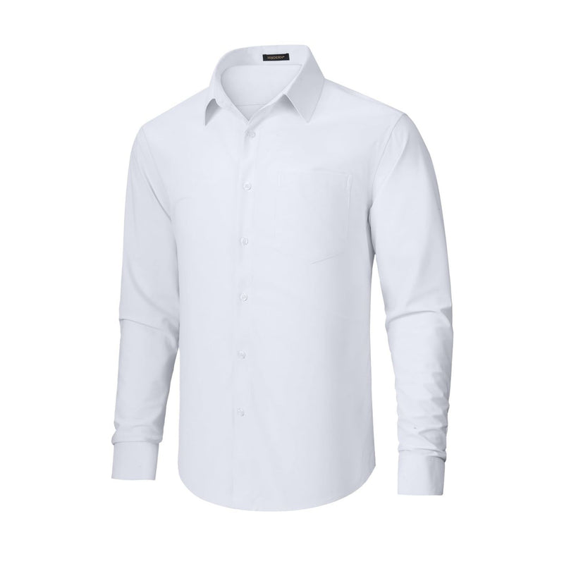 Hisdern Men's Stretch Wrinkle Free Dress Shirts Long Sleeve Non-Iron White for Work