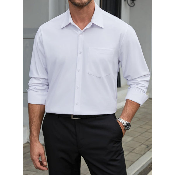 Hisdern Men's Stretch Wrinkle Free Dress Shirts Long Sleeve Non-Iron White for Work