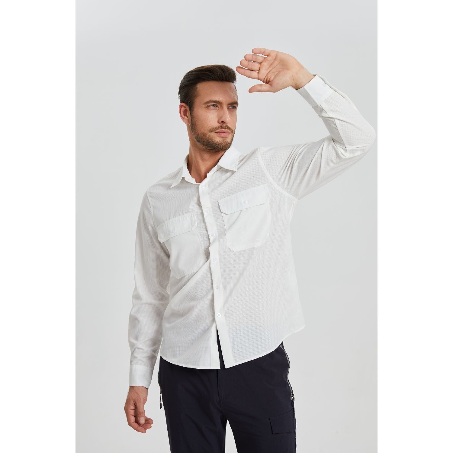 Hisdern Men's Sun Protection White Fishing Shirt UPF 50+ for Fishing Hiking