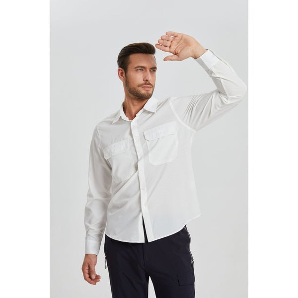 Hisdern Men's Sun Protection White Fishing Shirt UPF 50+ for Fishing Hiking