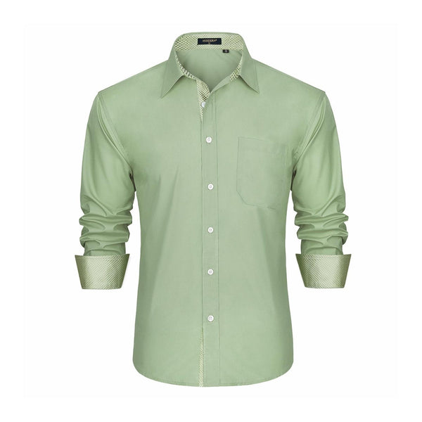 Men's Patchwork Dress Shirt with Pocket - SAGE GREEN