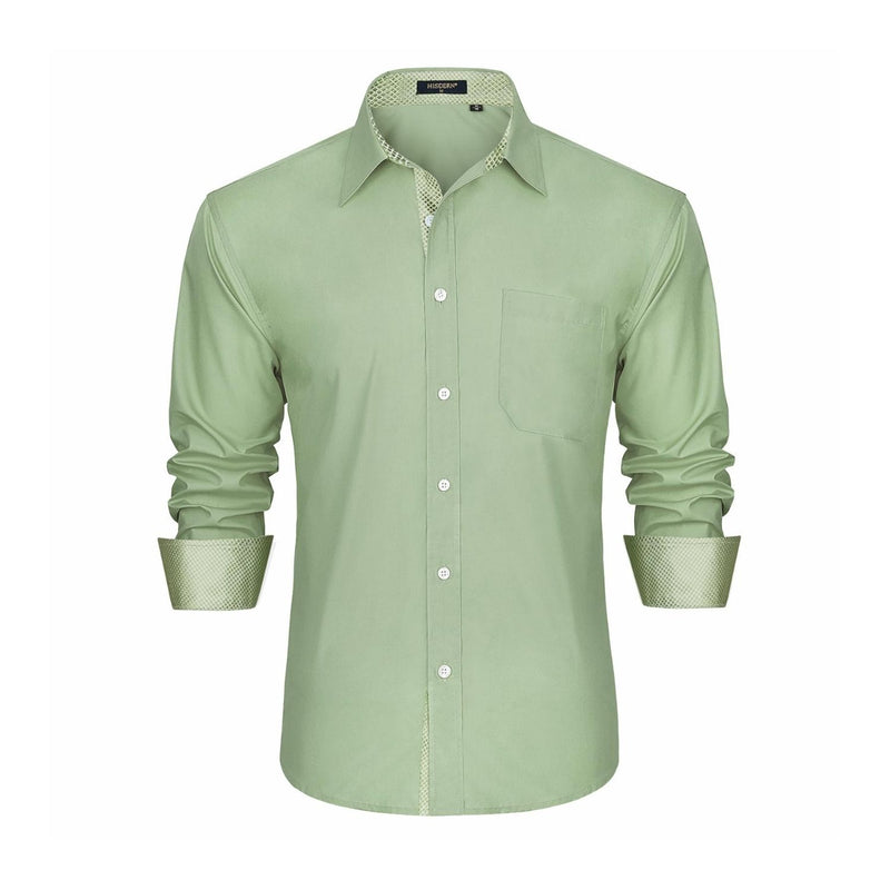 Men's Patchwork Dress Shirt with Pocket - SAGE GREEN