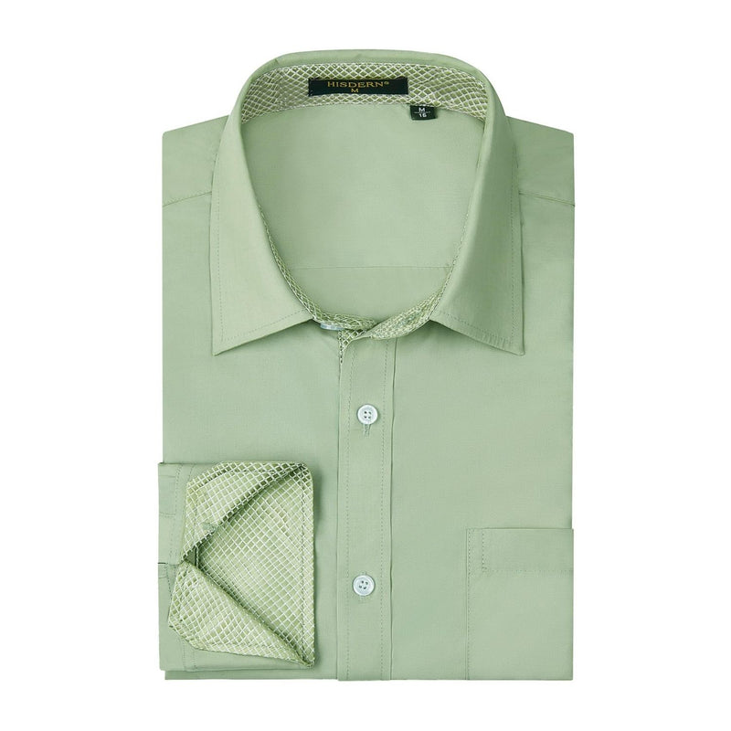 Men's Patchwork Dress Shirt with Pocket - SAGE GREEN