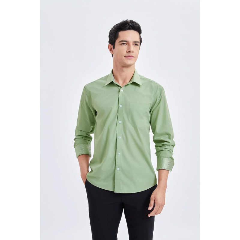 Men's Patchwork Dress Shirt with Pocket - SAGE GREEN