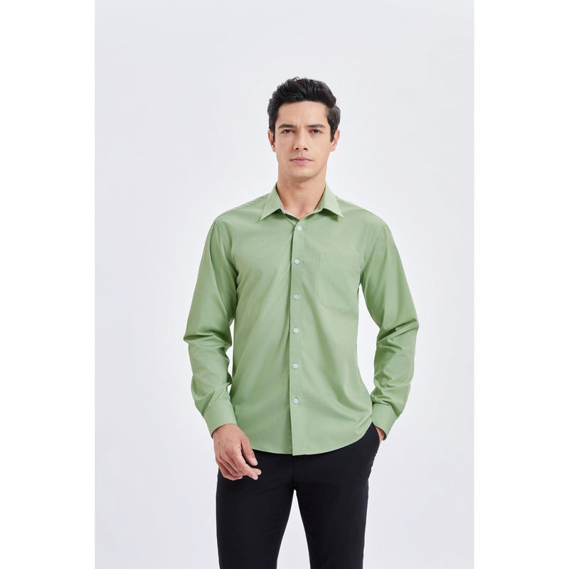 Men's Patchwork Dress Shirt with Pocket - SAGE GREEN