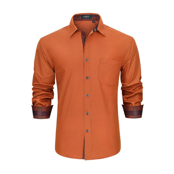 Men's Patchwork Dress Shirt with Pocket - ORANGE