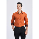 Men's Patchwork Dress Shirt with Pocket - ORANGE