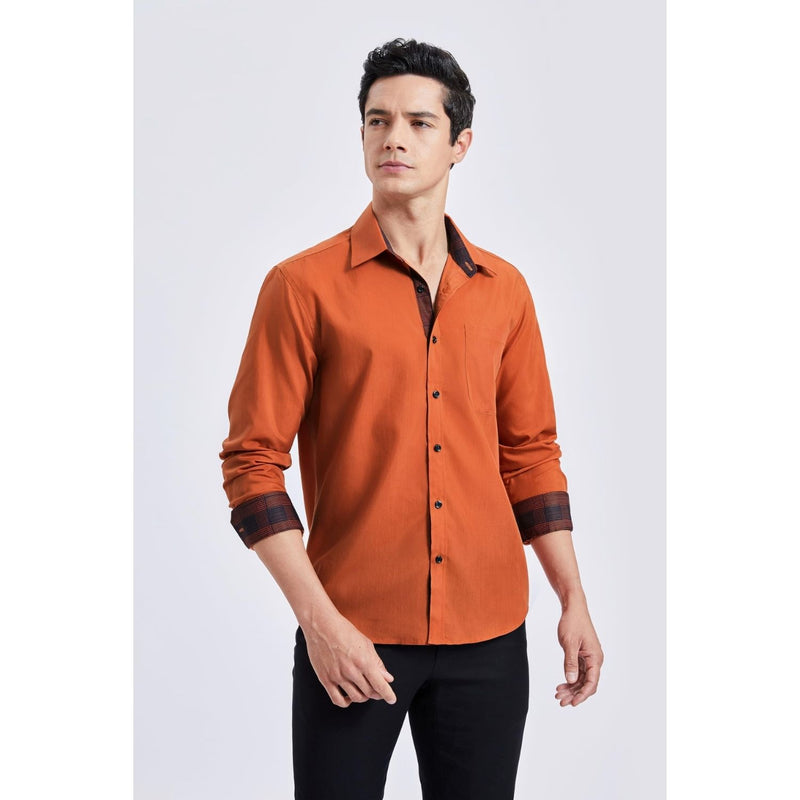 Men's Patchwork Dress Shirt with Pocket - ORANGE