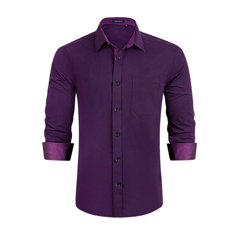 Hisdern Men's Purple Splicing Dress Shirt For Office Wear