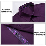 Men's Patchwork Dress Shirt with Pocket - DARK PURPLE/PAISLEY