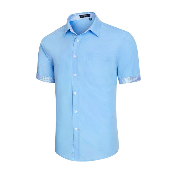 Men's Short Sleeve Shirt with Pocket - A1-BLUE2