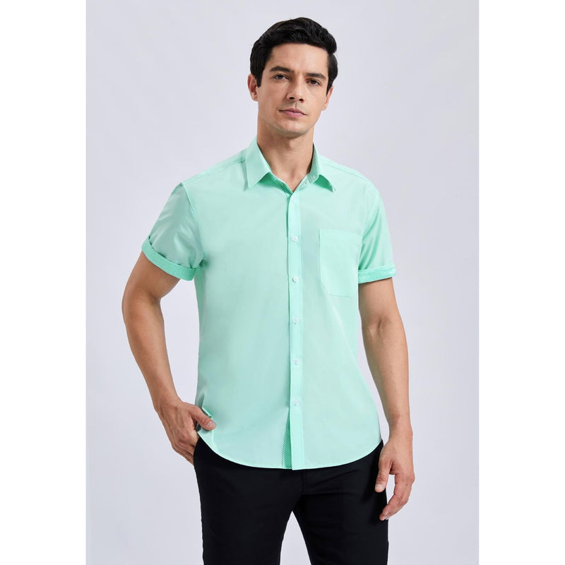 Men's Short Sleeve Shirt with Pocket - A1-GREEN2