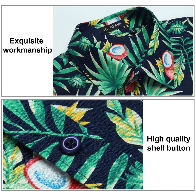 Funky Hawaiian Shirts with Pocket - NAVY BLUE/GREEN