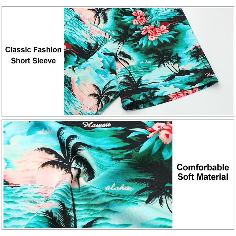 Funky Hawaiian Shirts with Pocket - 11-GREEN/PINK