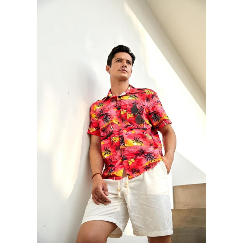 Funky Hawaiian Shirts with Pocket - A2-RED PALM