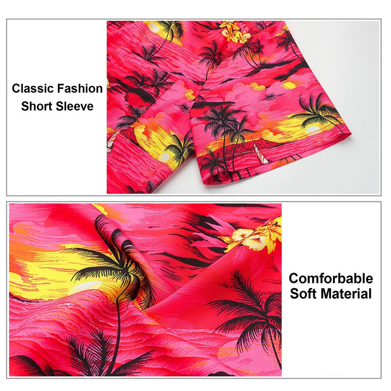 Funky Hawaiian Shirts with Pocket - A2-RED PALM