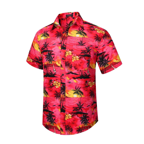 Funky Hawaiian Shirts with Pocket - A2-RED PALM