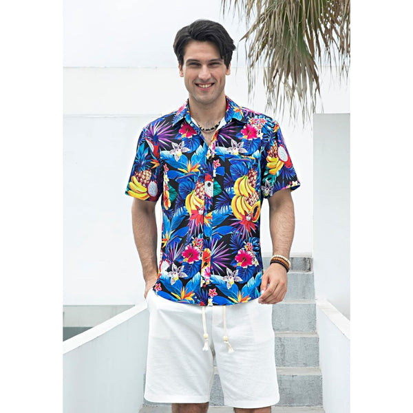 Funky Hawaiian Shirts with Pocket - A7-BLUE FRUIT