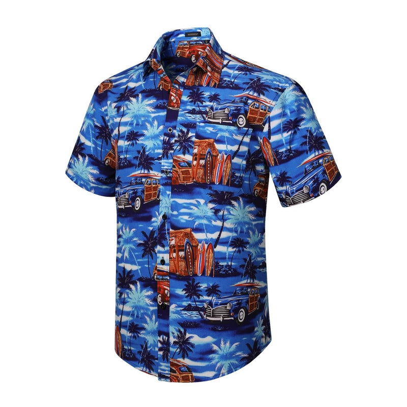 Funky Hawaiian Shirts with Pocket - 12-BLUE/BROWN