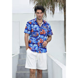 Funky Hawaiian Shirts with Pocket - 12-BLUE/BROWN