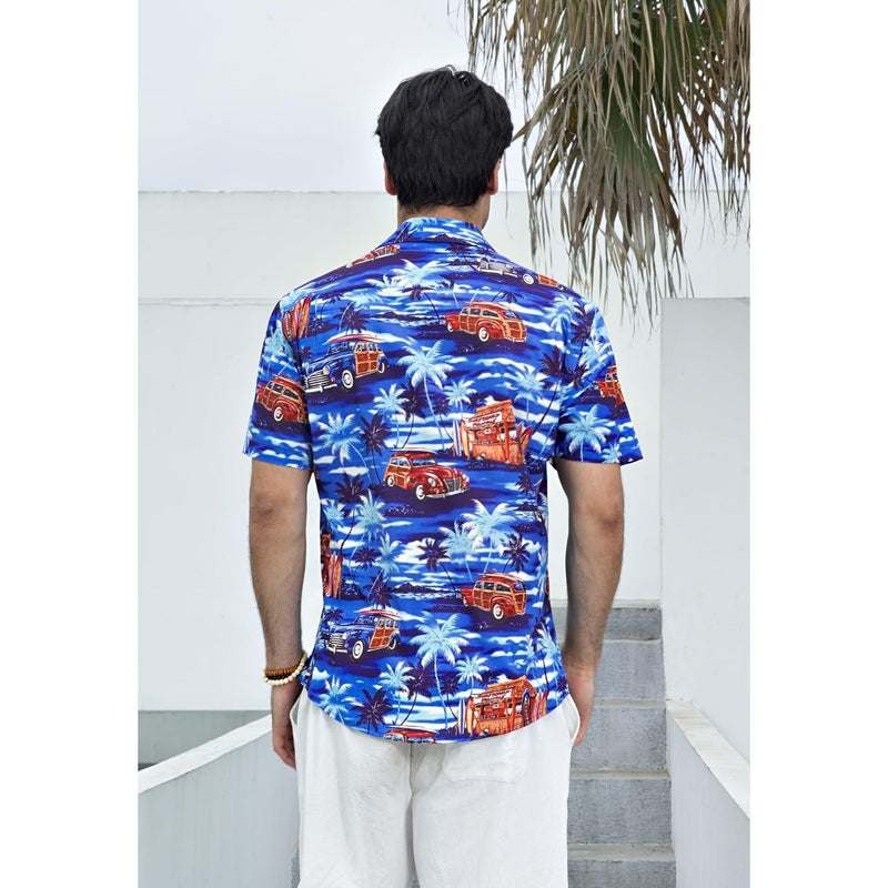 Funky Hawaiian Shirts with Pocket - 12-BLUE/BROWN