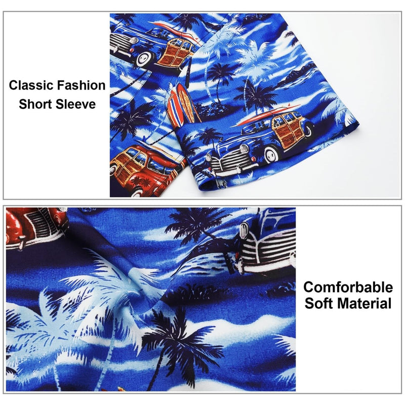 Funky Hawaiian Shirts with Pocket - 12-BLUE/BROWN