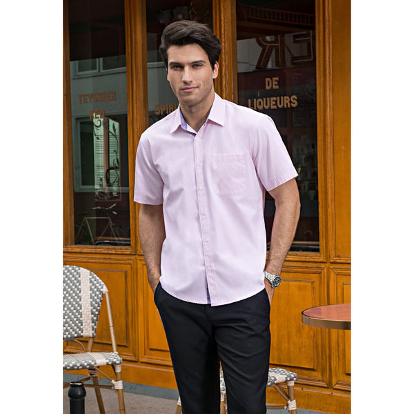 Men's Short Sleeve Shirt with Pocket - B1-PINK