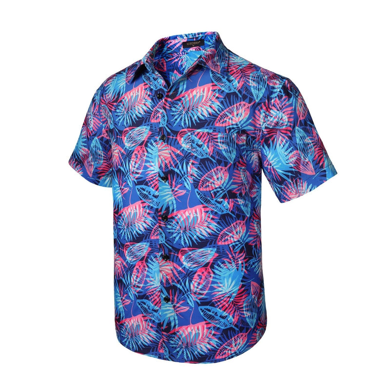 Funky Hawaiian Shirts with Pocket - A6-BLUE PINK