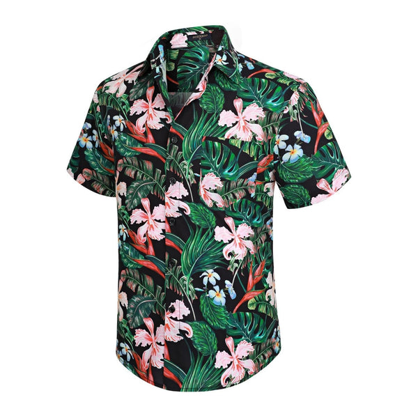 Funky Hawaiian Shirts with Pocket - 18-BLACK/GREEN