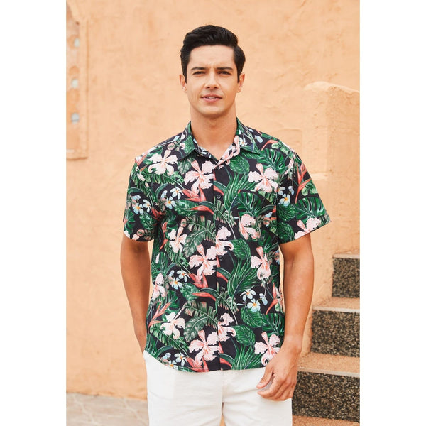 Funky Hawaiian Shirts with Pocket - 18-BLACK/GREEN