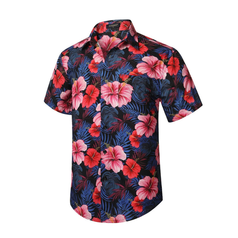 Funky Hawaiian Shirts with Pocket - A4-NAVY PINK