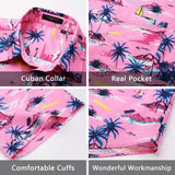 Funky Hawaiian Shirts with Pocket - 21-PINK/PALM TREE