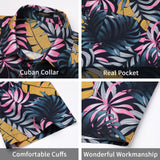 Funky Hawaiian Shirts with Pocket - 15-BLACK\LEAVES