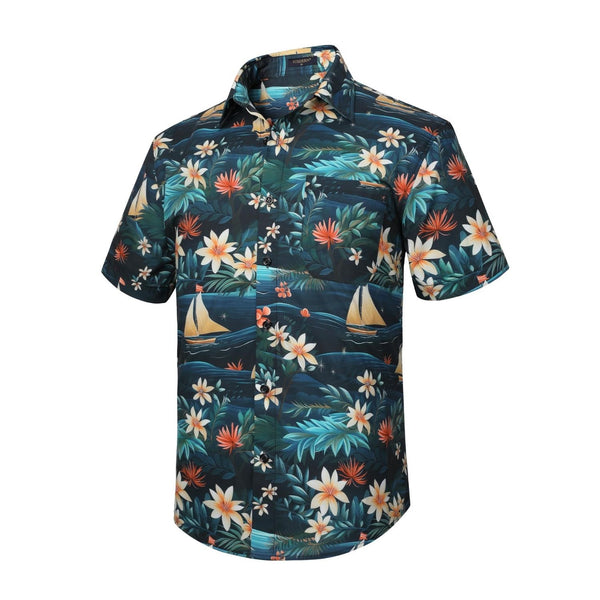 Funky Hawaiian Shirts with Pocket - 13-BLACK FLORAL