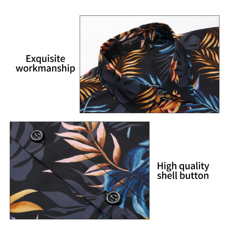 Funky Hawaiian Shirts with Pocket - A6-BLACK ORANGE