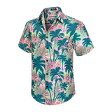 Funky Hawaiian Shirts with Pocket - 22-GREEN/FLAMINGO