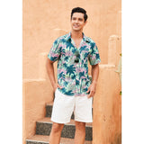 Funky Hawaiian Shirts with Pocket - 22-GREEN/FLAMINGO