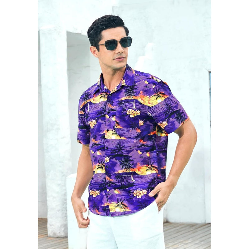 Funky Hawaiian Shirts with Pocket - A3-PURPLE