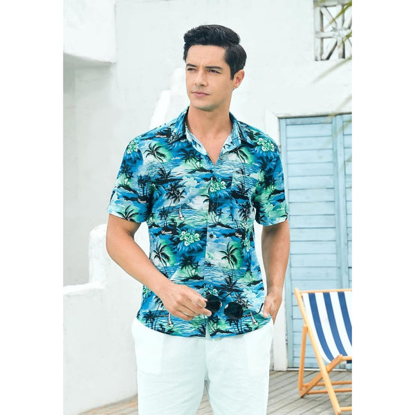 Funky Hawaiian Shirts with Pocket - A3-TEAL BLUE