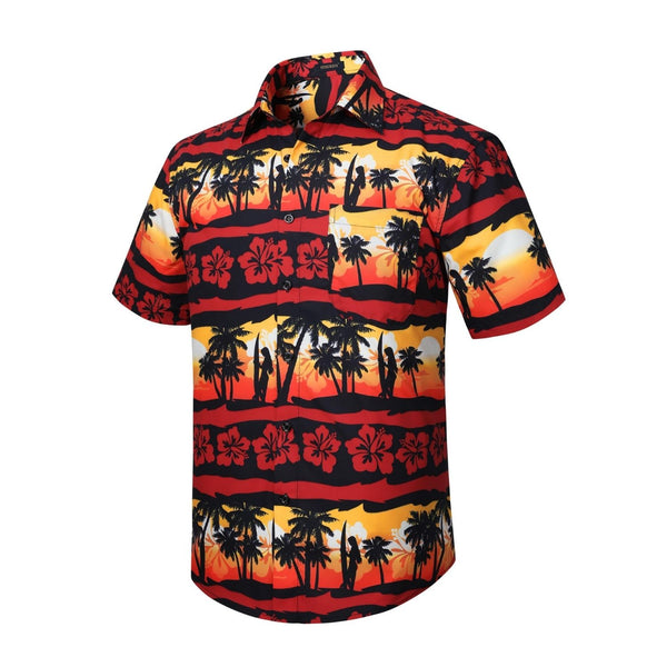 Funky Hawaiian Shirts with Pocket - 16-RED\ORANGE