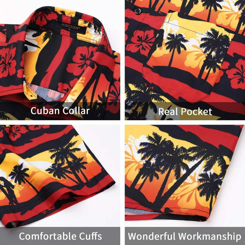 Funky Hawaiian Shirts with Pocket - 16-RED\ORANGE