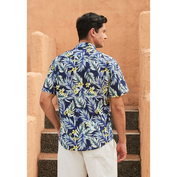 Funky Hawaiian Shirts with Pocket - NAVY BLUE/GREY