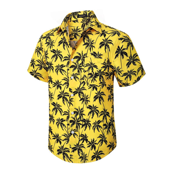 Funky Hawaiian Shirts with Pocket - 24-YELLOW/TREE