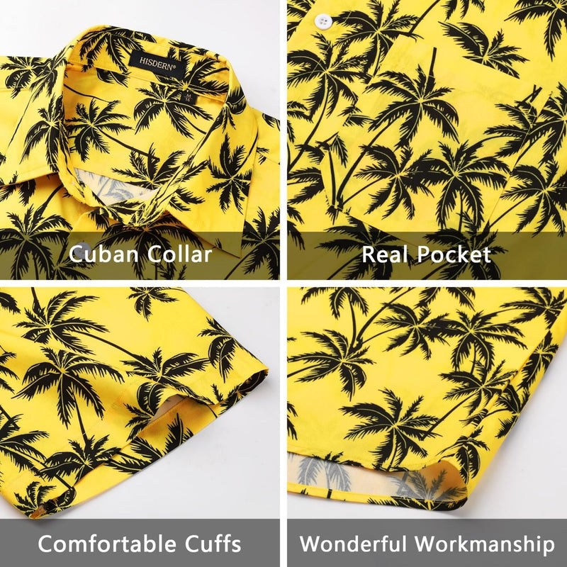 Funky Hawaiian Shirts with Pocket - 24-YELLOW/TREE