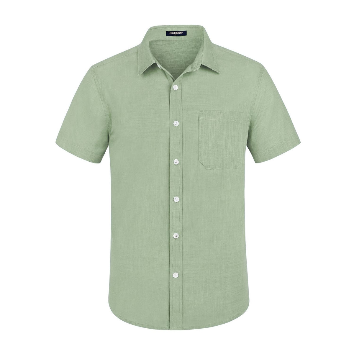 slim fit dress slacks Hisdern Men's Short Sleeve Sage Green Casual Linen Shirts for Summer B