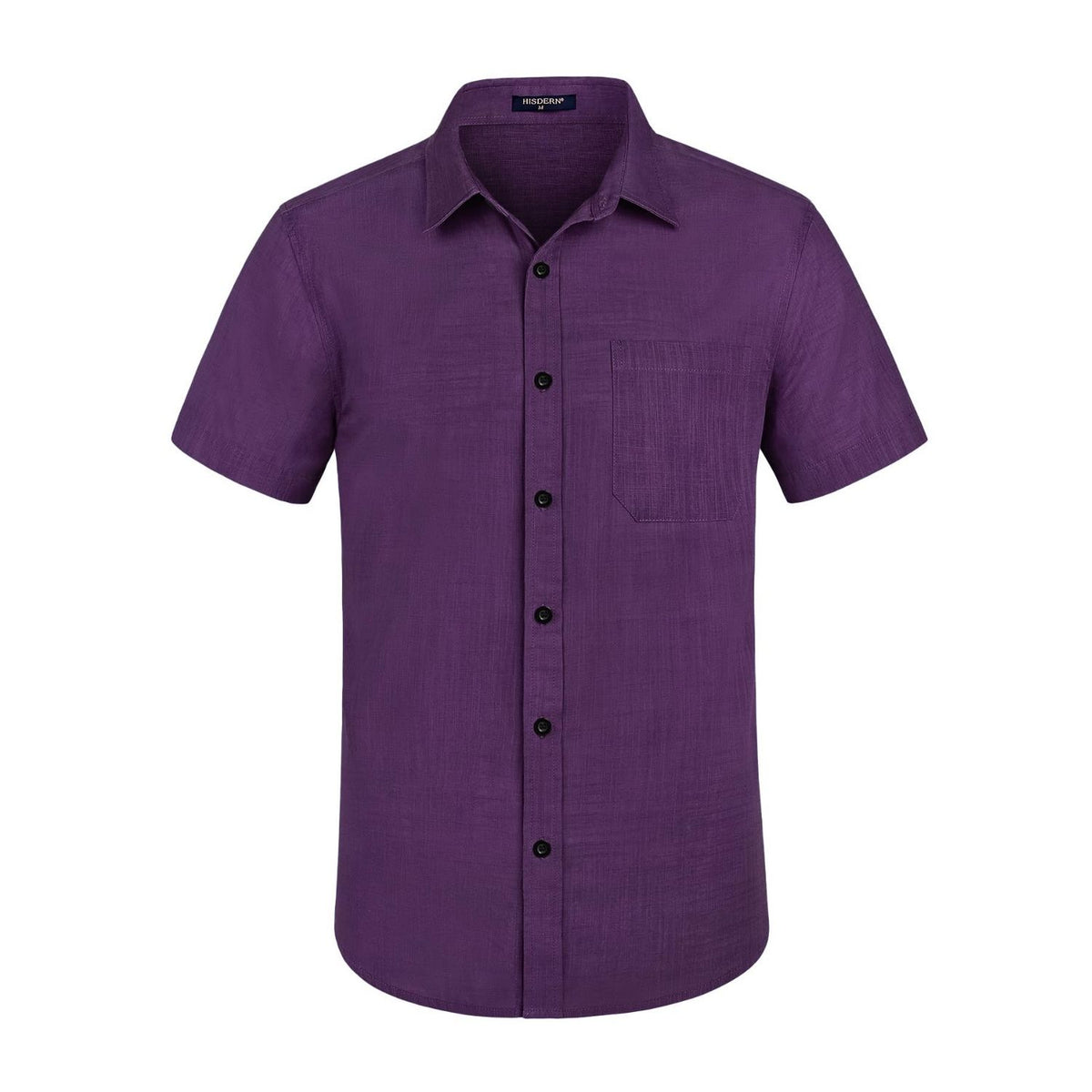 Hisdern Men's Short Sleeve Purple Casual Linen Shirts for Summer Beach