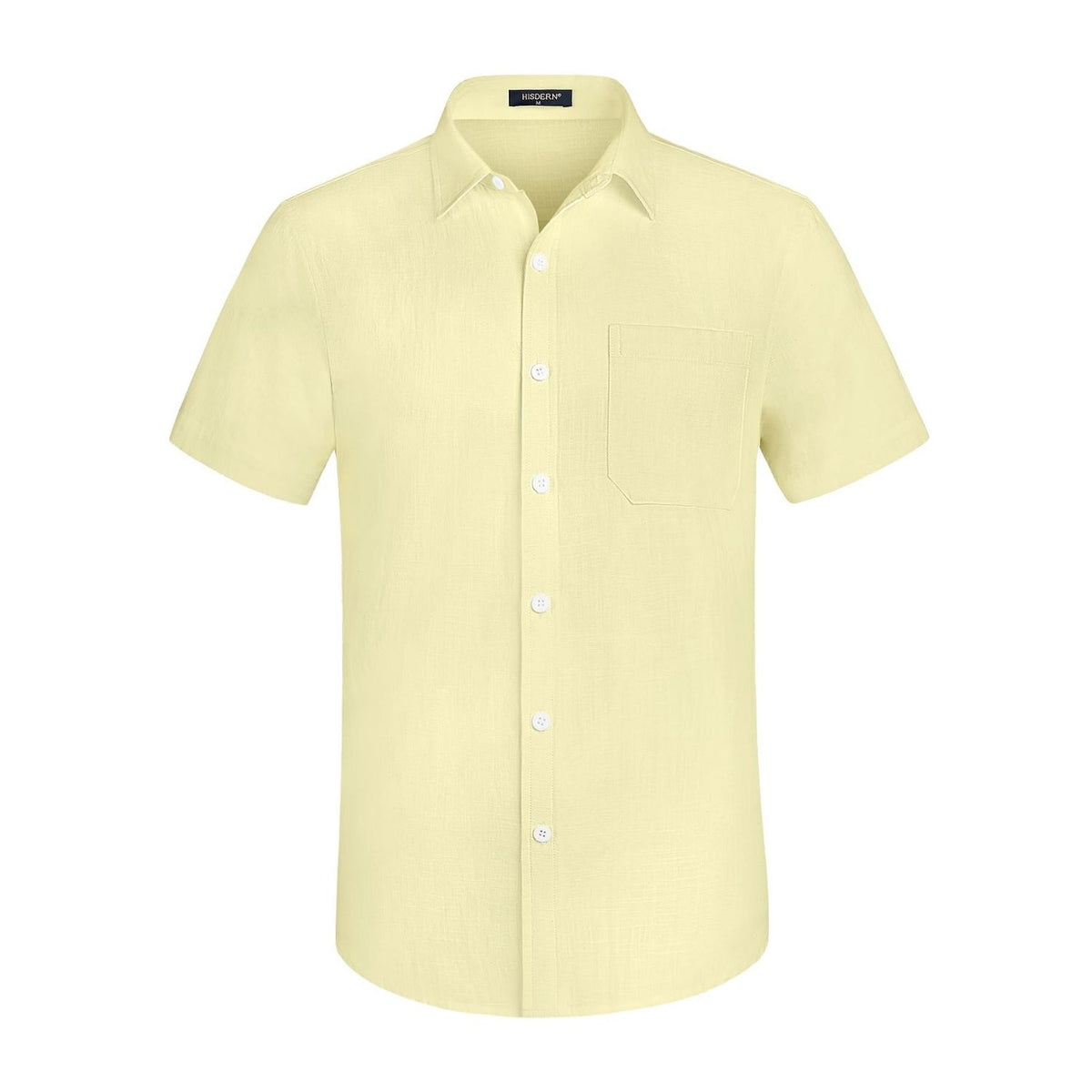 Hisdern Men's Short Sleeve Yellow Casual Linen Shirts for Summer Beach